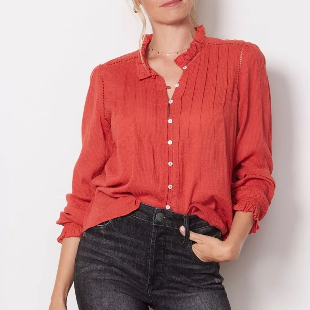 Faherty Willa Button-Up Blouse- Size Small